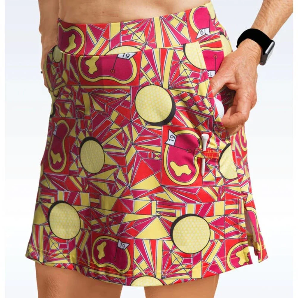 Golf Bella Angle Shot Straight Skort Red Yellow Size Small